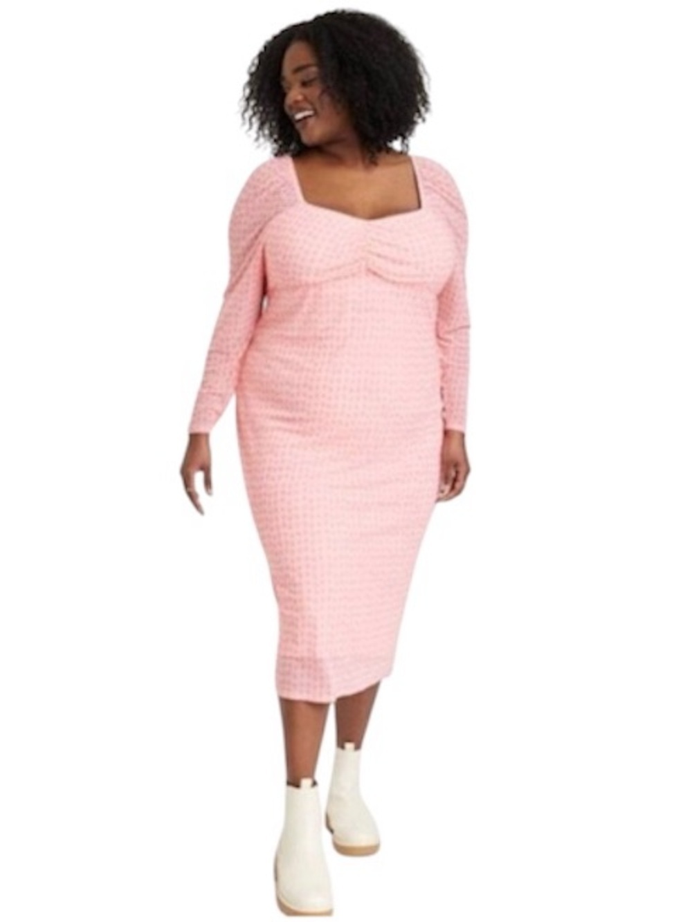 House of Aama Target Pink Mesh Midi Dress 1X Polka Dot Sweetheart